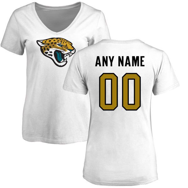 Women Jacksonville Jaguars NFL Pro Line White Custom Name and Number Logo Slim Fit T-Shirt->nfl t-shirts->Sports Accessory